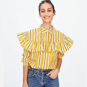 NWT Clare V Yellow Striped Ruffle Blouse 🇫🇷❤️